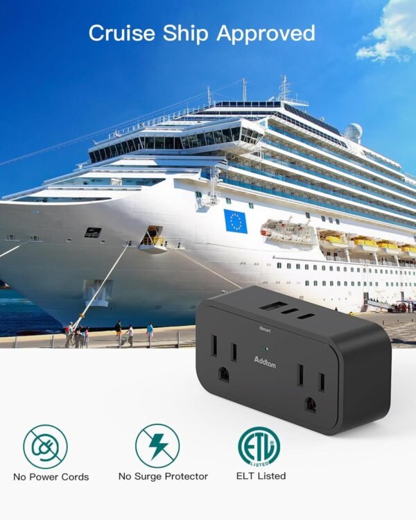 Cruise Ship Essentials, Travel Power Strip - Outlet Extender with 4 AC Outlets 3... - Image 3