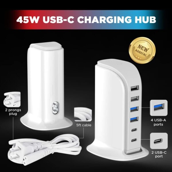 USB Charger Upoy, Charging Station for Multiple Devices 45W, Fast Charging Block... - Image 4