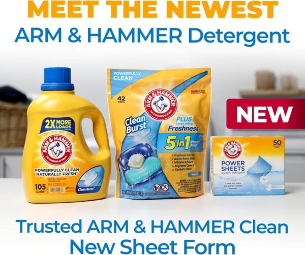 Arm & Hammer Power Sheets Laundry Detergent, Fresh Linen 50ct, up to 100 Small L... - Image 11
