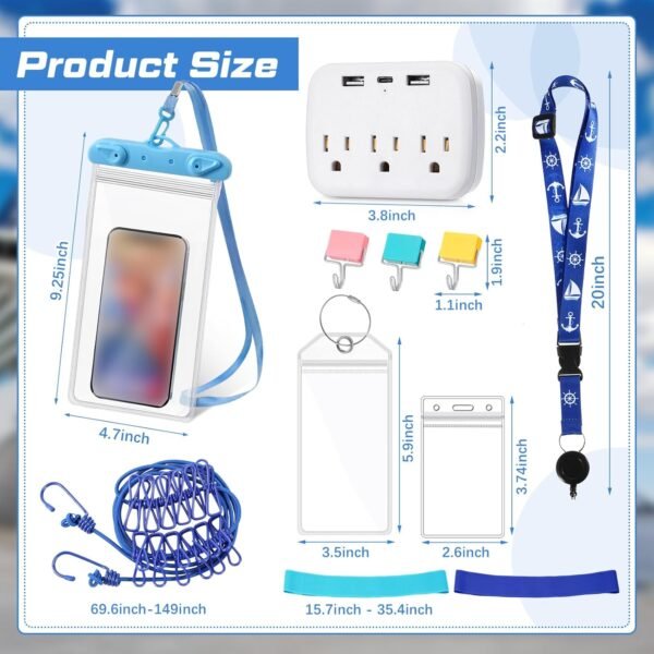 Tenceur 18 Pcs Cruise Essentials Power Strip 6 Hook 2 Card Lanyard 4 Luggage Tag... - Image 3