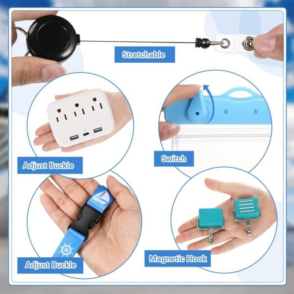 Tenceur 18 Pcs Cruise Essentials Power Strip 6 Hook 2 Card Lanyard 4 Luggage Tag... - Image 4
