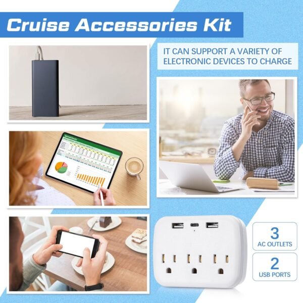 Tenceur 18 Pcs Cruise Essentials Power Strip 6 Hook 2 Card Lanyard 4 Luggage Tag... - Image 5