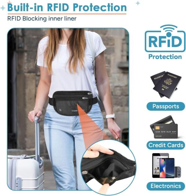 travel inspira Travel Money Belt with Slim Anti-Theft RFID Blocking Passport Hol... - Image 4