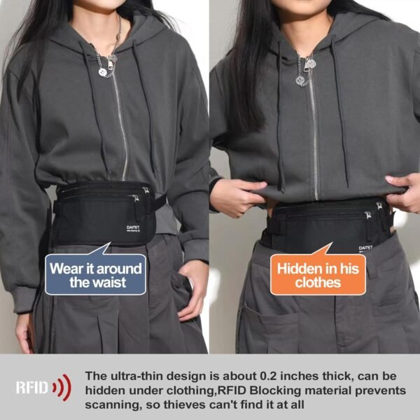 DAITET Money Belt - Passport Holder Secure Hidden Travel Wallet with RFID Blocki... - Image 3