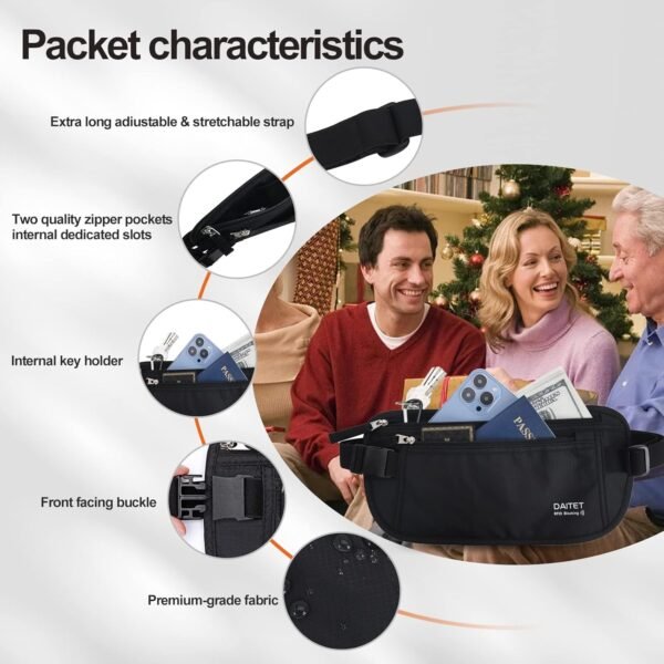 DAITET Money Belt - Passport Holder Secure Hidden Travel Wallet with RFID Blocki... - Image 9