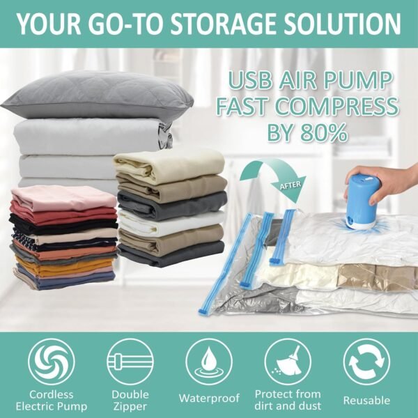 Travel Vacuum Bags with Electric Pump, 8 Pack Vacuum Travel Bags for Luggage and... - Image 3