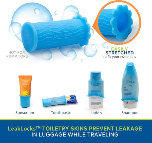 LeakLocks® Toiletry Skins Elastic Sleeve for Leak Proofing Travel Container in ... - Image 3