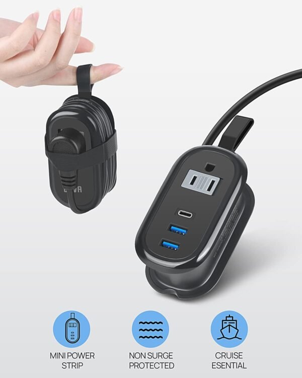BEVA Travel Power Strip with USB C Ports, 4FT Extension Cord, 2 Outlets, 3 USB P... - Image 6
