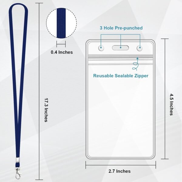 3 Pack Clear ID Badge Holder with Lanyard Deep Blue Lanyards with Vertical Water... - Image 3