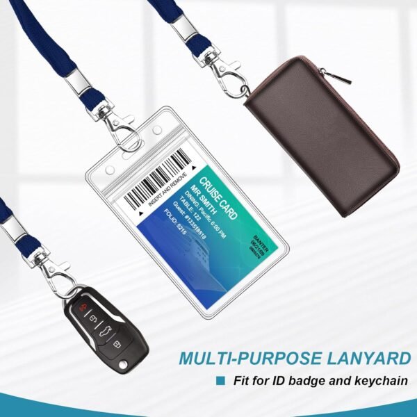 3 Pack Clear ID Badge Holder with Lanyard Deep Blue Lanyards with Vertical Water... - Image 5