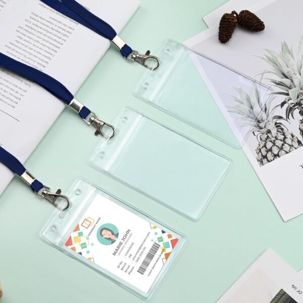 3 Pack Clear ID Badge Holder with Lanyard Deep Blue Lanyards with Vertical Water... - Image 8
