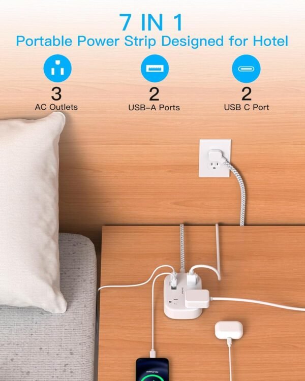 One Beat Cruise Ship Essentials,Travel Power Strip with USB C,Flat Plug Extensio... - Image 3