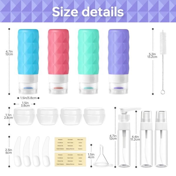 20 Pack Travel Bottles Set,Leak Proof TSA Approved Travel Size Containers, Silic... - Image 3