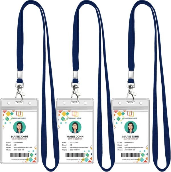 3 Pack Clear ID Badge Holder with Lanyard Deep Blue Lanyards with Vertical Water... - Image 2