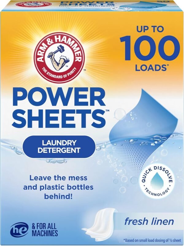 Arm & Hammer Power Sheets Laundry Detergent, Fresh Linen 50ct, up to 100 Small L... - Image 2