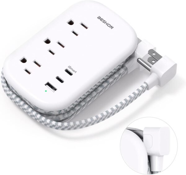 BESHON Flat Plug Power Strip, 3 Outlets with 3 USB Ports(2 USB C), Ultra Flat 3.... - Image 2