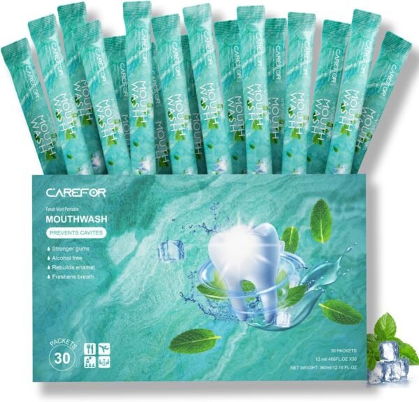 Mouthwash Travel Size Portable Packets to Go, Alcohol & Fluoride Free Fresh Mint... - Image 2