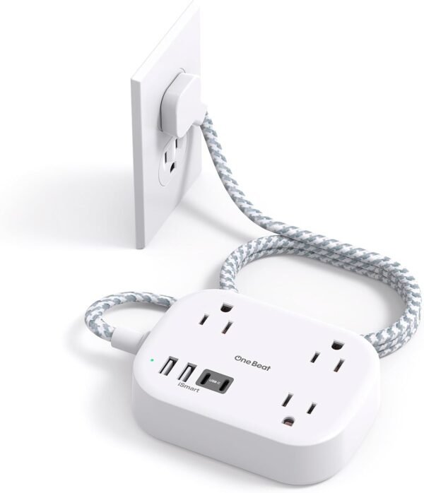 One Beat Cruise Ship Essentials,Travel Power Strip with USB C,Flat Plug Extensio... - Image 2
