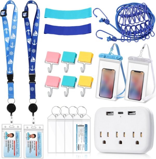 Tenceur 18 Pcs Cruise Essentials Power Strip 6 Hook 2 Card Lanyard 4 Luggage Tag... - Image 2