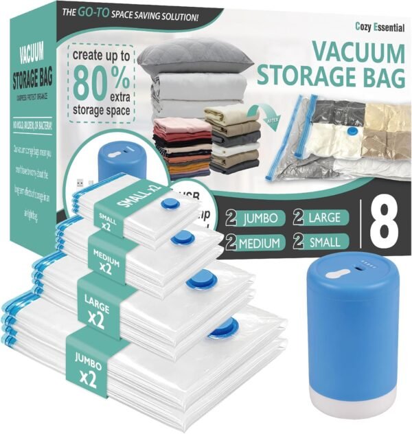 Travel Vacuum Bags with Electric Pump, 8 Pack Vacuum Travel Bags for Luggage and... - Image 2