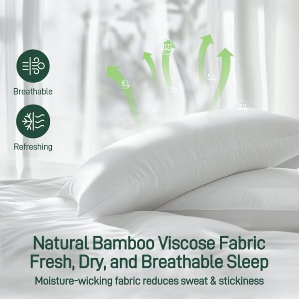 Hypoallergenic Bamboo Viscose Breathable Pillows with Down Alternative Filling, ... - Image 4