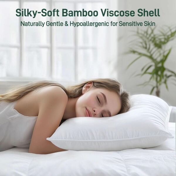 Hypoallergenic Bamboo Viscose Breathable Pillows with Down Alternative Filling, ... - Image 5
