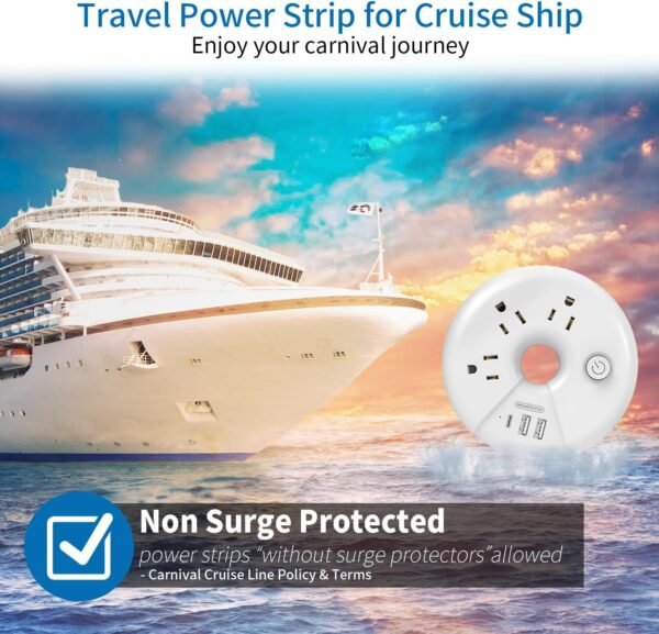 Travel Power Strip, NTONPOWER 3 Outlets 3 USB(1 USB C) Cruise Approved Power Str... - Image 5