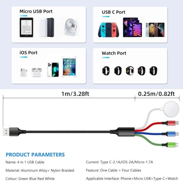 Travel 4 in 1 iWatch & iPhone Charger,Multi Charging Cable for Apple Watch Charg... - Image 6