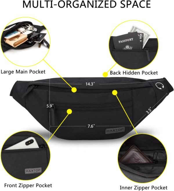 MAXTOP Large Crossbody Fanny Pack with 4-Zipper Pockets,Gifts for Enjoy Sports F... - Image 4
