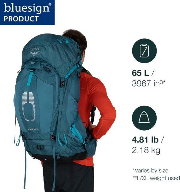 Osprey Atmos AG 65L Men's Backpacking Backpack, Black, L/XL - Image 3