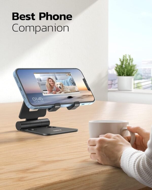 Nulaxy Dual Folding Cell Phone Stand, Fully Adjustable Foldable Desktop Phone Ho... - Image 8
