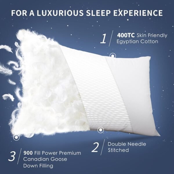 Luxury Canadian White Goose Down Pillow Queen - 900+ Fill Power, Soft Down Pillo... - Image 3
