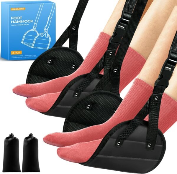 2-Pack Airplane Foot Hammock, Portable Leg Rest with Removable Cushion for Women... - Image 2