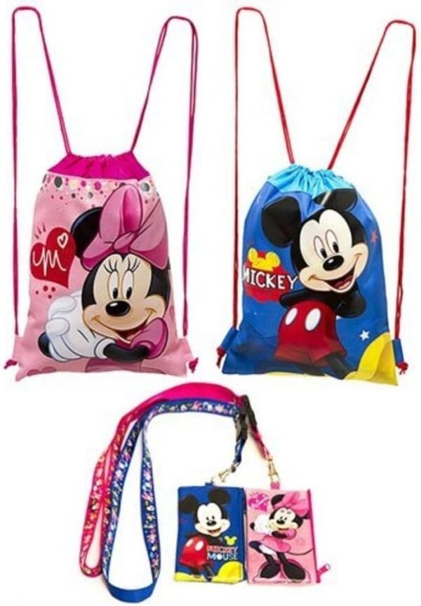 Disney Mickey and Minnie Mouse Drawstring Backpack Plus Lanyards with Detachable... - Image 2