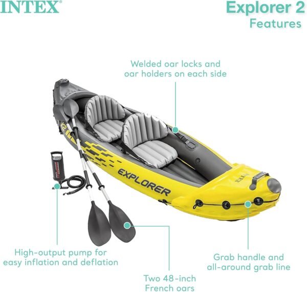 Intex 68307EP Explorer K2 Inflatable Kayak Set: Includes Deluxe 86in Aluminum Oa... - Image 3