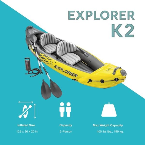 Intex 68307EP Explorer K2 Inflatable Kayak Set: Includes Deluxe 86in Aluminum Oa... - Image 4