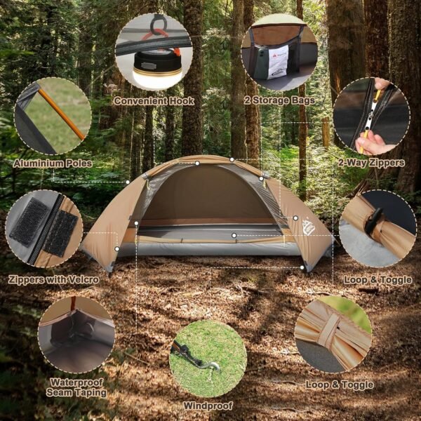 1 Person Tent for Camping Hiking Mountain Hunting Backpacking Tents 4 Season Res... - Image 5