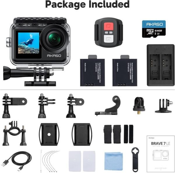 AKASO Brave 7 LE 4K30fps Action Camera with 64GB MicroSDXC U3 Memory Card Access... - Image 9