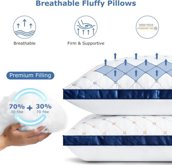 Bed Pillows Queen Size Set of 2, Luxury Hotel Quality Queen Bed Pillows, Fluffy ... - Image 3