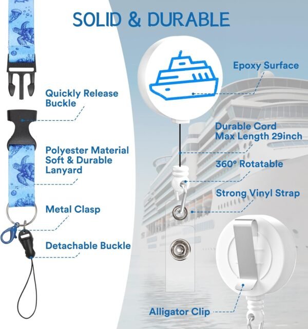 8 Pack Cruise Lanyards Set for Ship Cards, with Retractable Badge Reel Waterproo... - Image 5