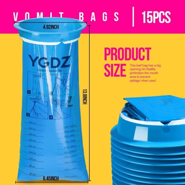YGDZ Vomit Bags Disposable, 15 Pack Barf Throw Up Emesis Puke Nausea for Travel ... - Image 3