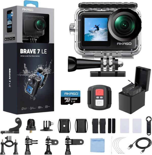 AKASO Brave 7 LE 4K30fps Action Camera with 64GB MicroSDXC U3 Memory Card Access... - Image 2