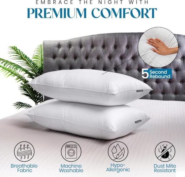 Queen Size Pillows Set of 2 Down Alternative – Soft & Fluffy Queen Pillows with ... - Image 3