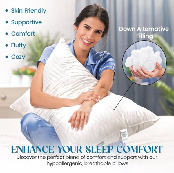 Queen Size Pillows Set of 2 Down Alternative – Soft & Fluffy Queen Pillows with ... - Image 4