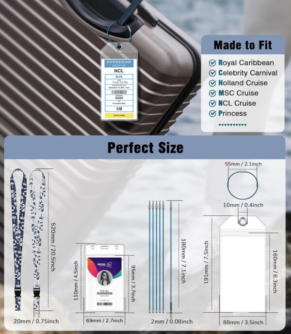 6 Pack Luggage Tag Holder, 2 Pack Lanyard for Ship Cards, For Royal Caribbean, C... - Image 3