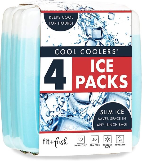 Cool Coolers By Fit & Fresh 4 Pack Slim Ice Packs, Quick Freeze Space Saving Reu... - Image 3