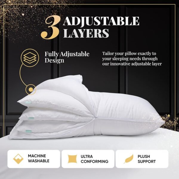 EverSnug Adjustable Pillows for Sleeping, Cooling Support, Set of 2 (Queen, Down... - Image 3