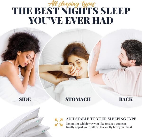 EverSnug Adjustable Pillows for Sleeping, Cooling Support, Set of 2 (Queen, Down... - Image 4