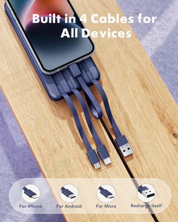 charmast Portable Charger with Built in Cables, Power Bank with Cords Wires, Sli... - Image 3