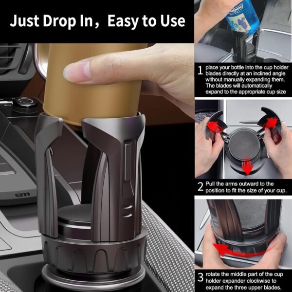 Automatic Car Cup Holder Expander, Large Water Bottles Holder for Yeti, Hydro Fl... - Image 5